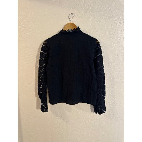 Y Black Cotton Goth Alt Wednesday Addams Style Victorian Lace Collared Blouse - Picture 10 of 12